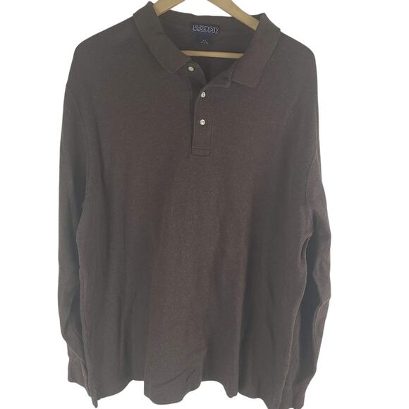 Lands End Long Sleeve Polo Shirt Brown 1/4 Button Size XXL - Picture 1 of 4